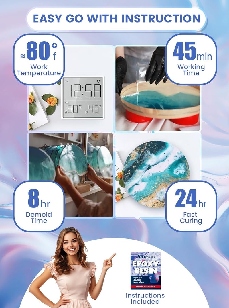 Jarezina 17OZ Epoxy Resin Kit,Crystal Clear Epoxy Resin -Strong and No Bubble，Not Yellowing Art Resin，Self Leveling Easy Mix 1:1,Suitable for Art Casting,DIY,Jewelry Projects, Wood & Resin Molds - Image 2